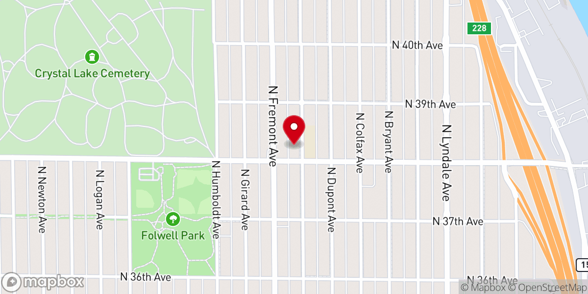 Map showing location of Church of St. Bridget of Minneapolis