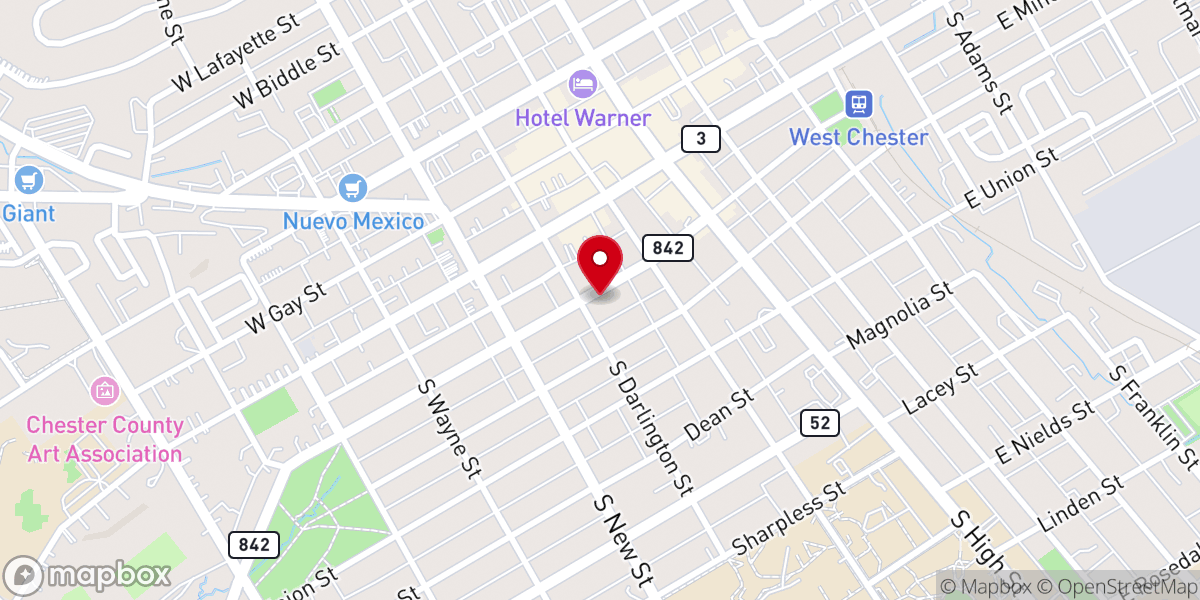 Map showing location of First Presbyterian Church of West Chester
