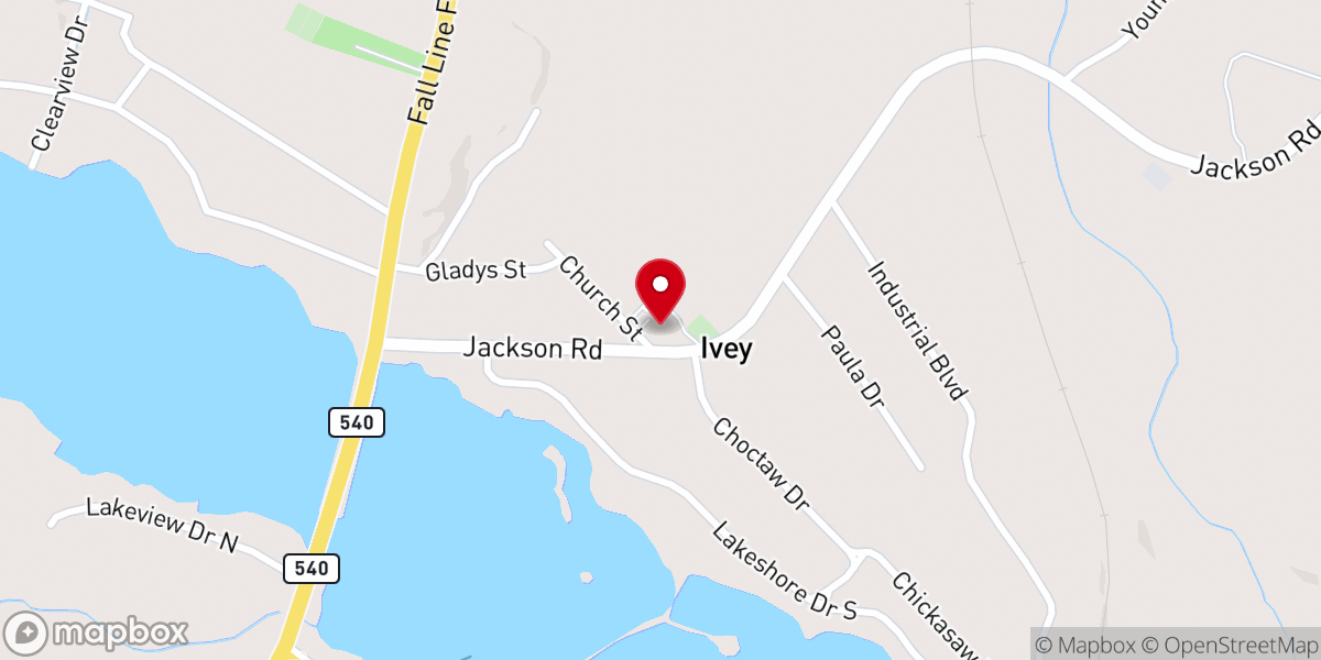 Map showing location of Ivey Baptist Church