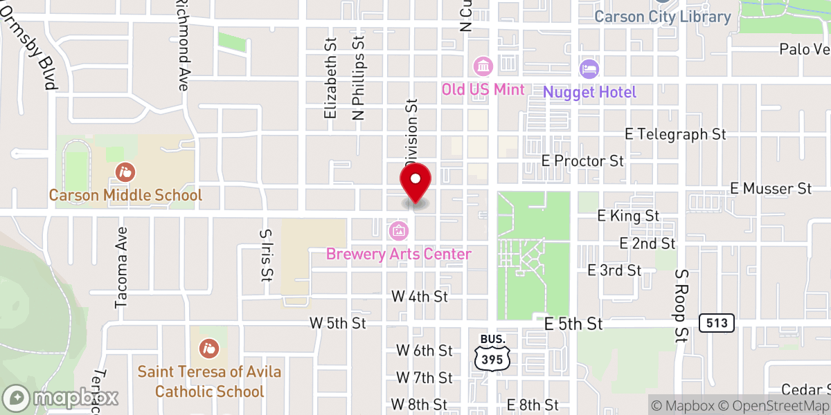 Map showing location of First Presbyterian Church of Carson City Nevada
