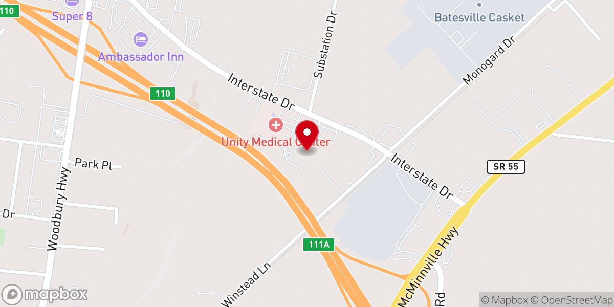 Map showing location of Manchester Center for Rehabilitation and Healing