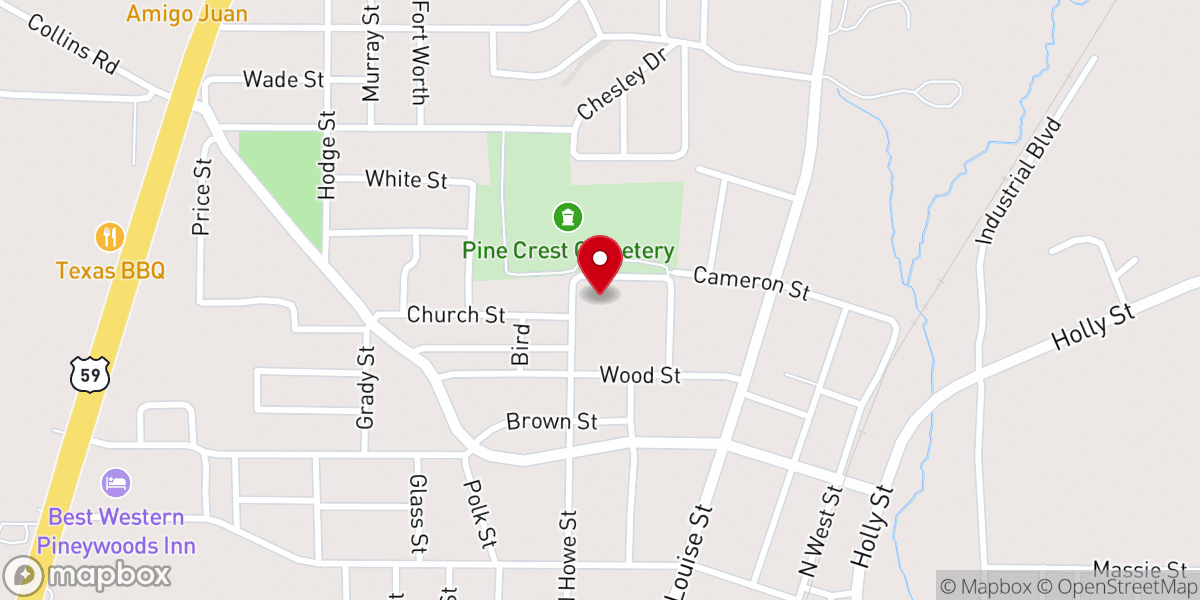 Map showing location of Enon First Missionary Baptist Church