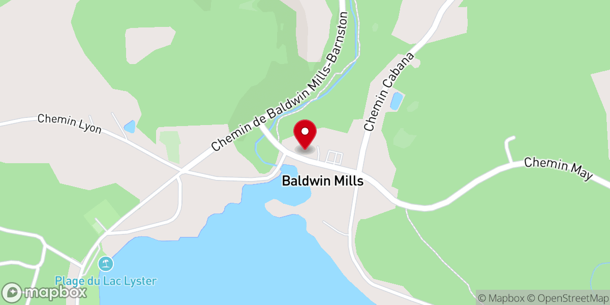 Map showing location of Baldwin's Mills United Church