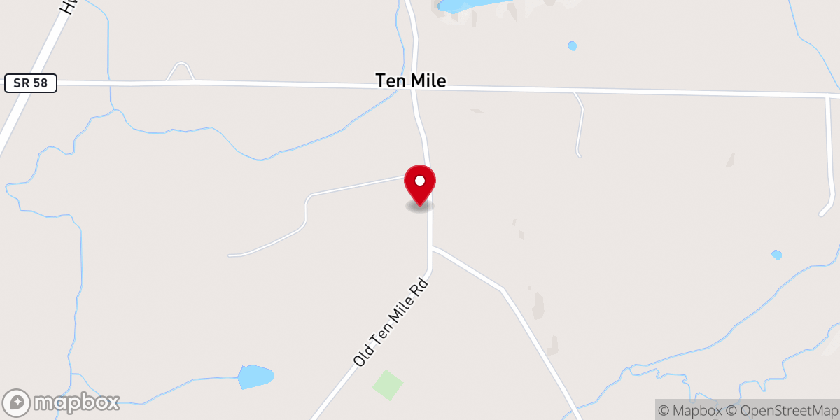 Map showing location of Ten Mile Baptist Church
