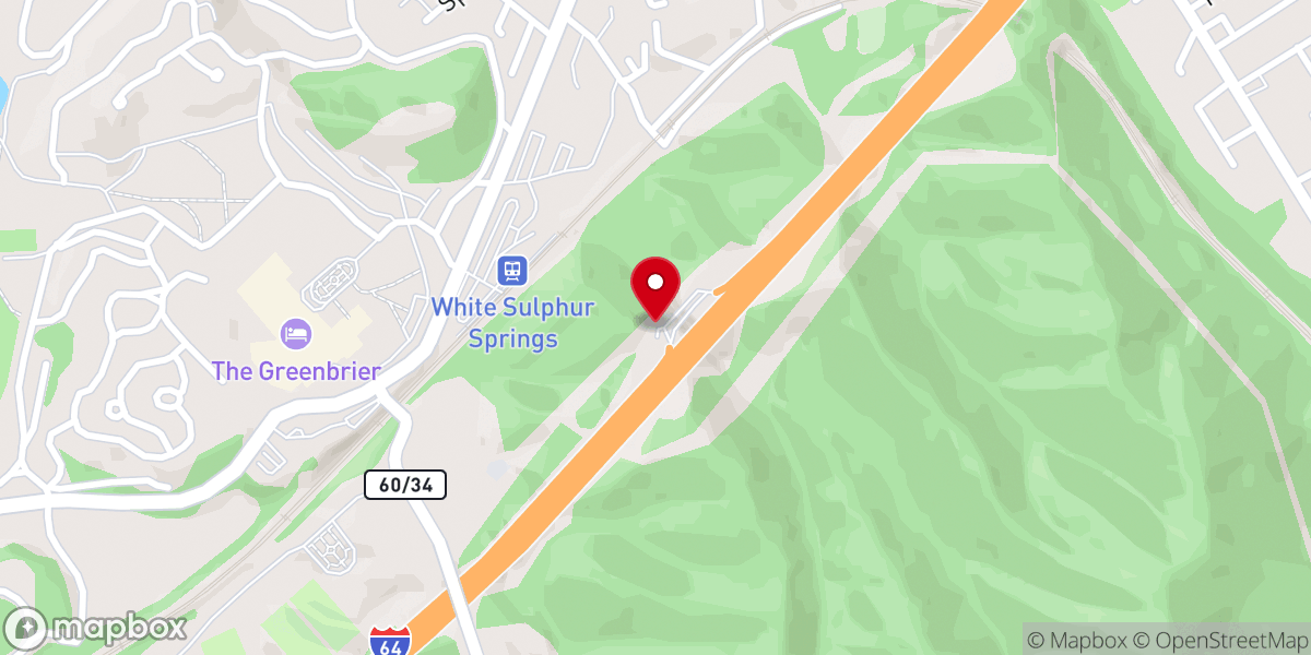 Map showing location of I-64 Westbound West Virginia Welcome Center