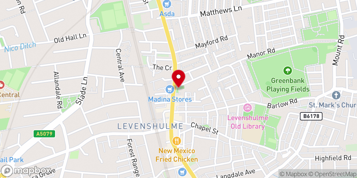 Map showing location of St Peter's Church, Levenshulme