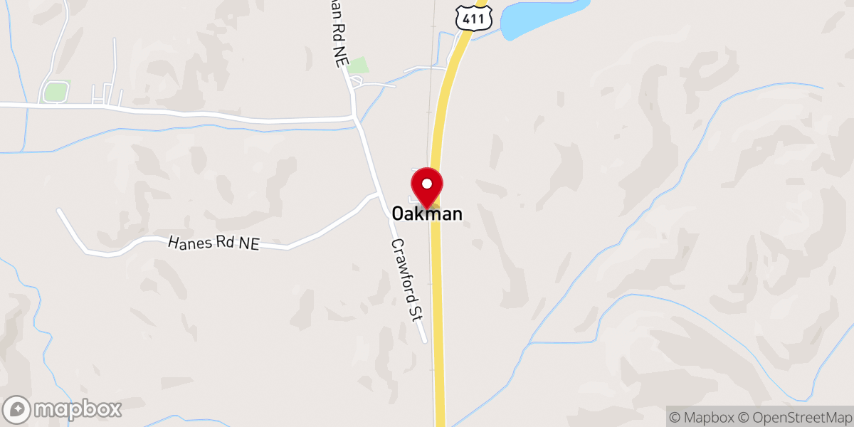 Map showing location of Oakman