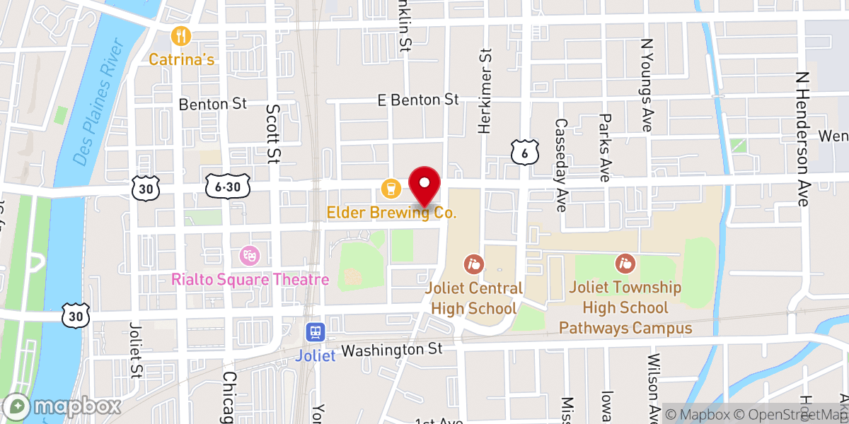 Map showing location of First Baptist Church of Joliet