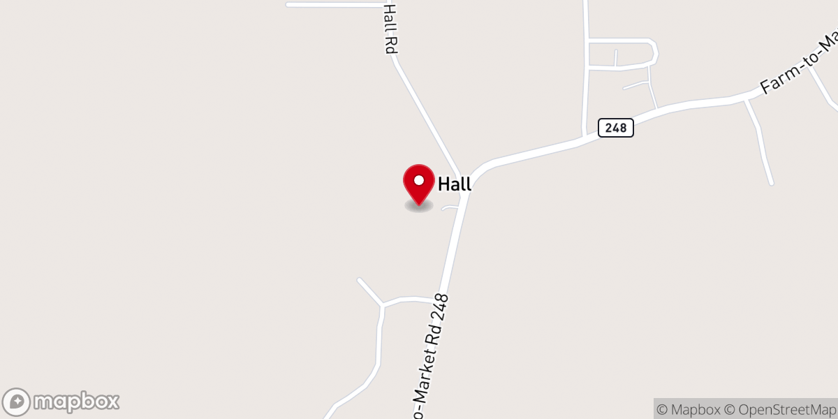 Map showing location of Hall Baptist Church