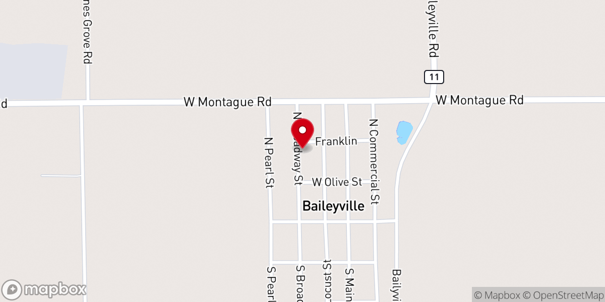 Map showing location of Baileyville Baptist Church