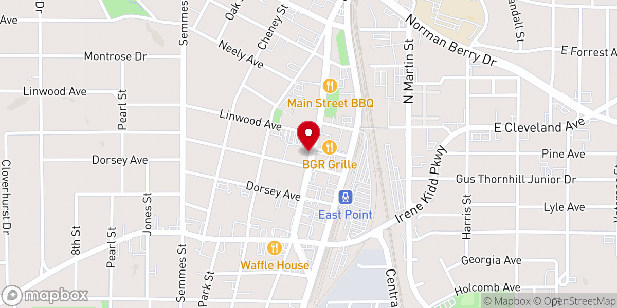 Map showing location of First Baptist Church of East Point