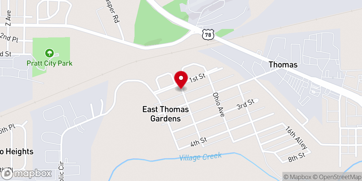 Map showing location of Thomas Baptist Church