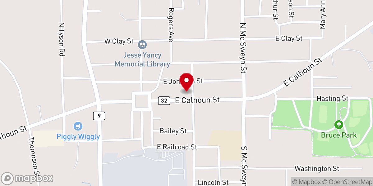 Map showing location of Bruce United Methodist Church