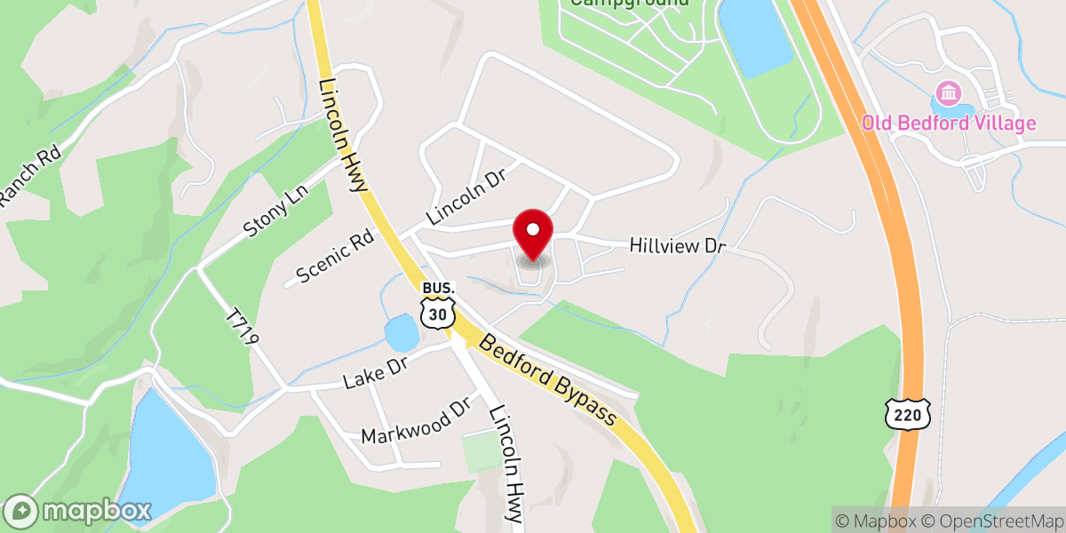 Map showing location of Bedford Bible Church
