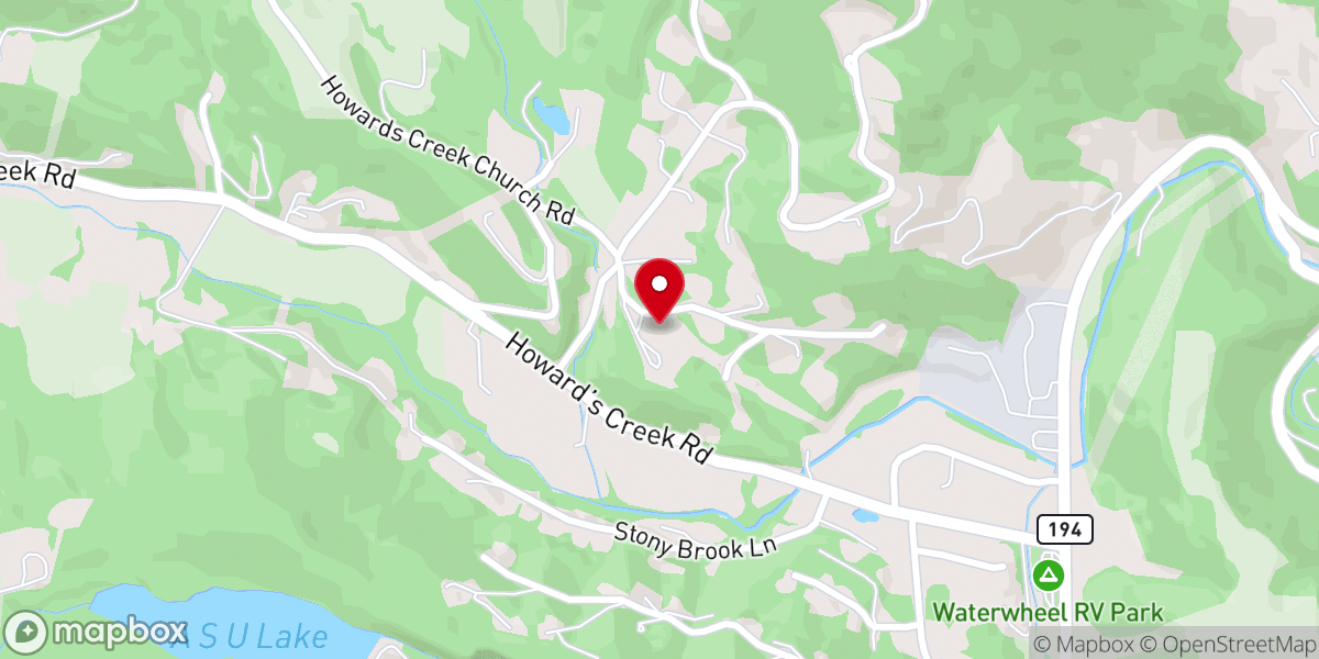 Map showing location of Howards Creek Church