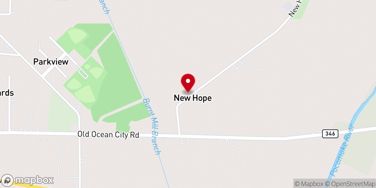 Map showing location of New Hope United Methodist Church