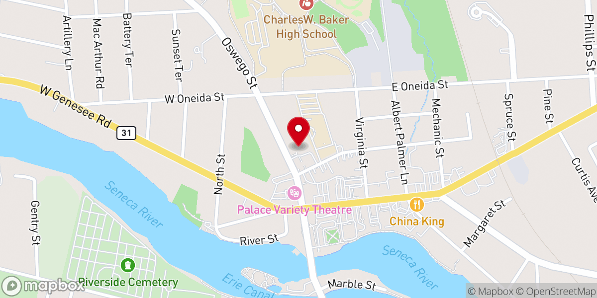 Map showing location of First Presbyterian Church of Baldwinsville