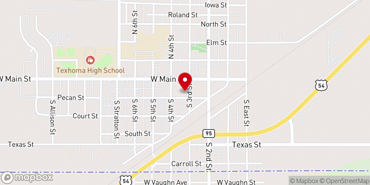 Map showing location of First Christian Church of Texhoma