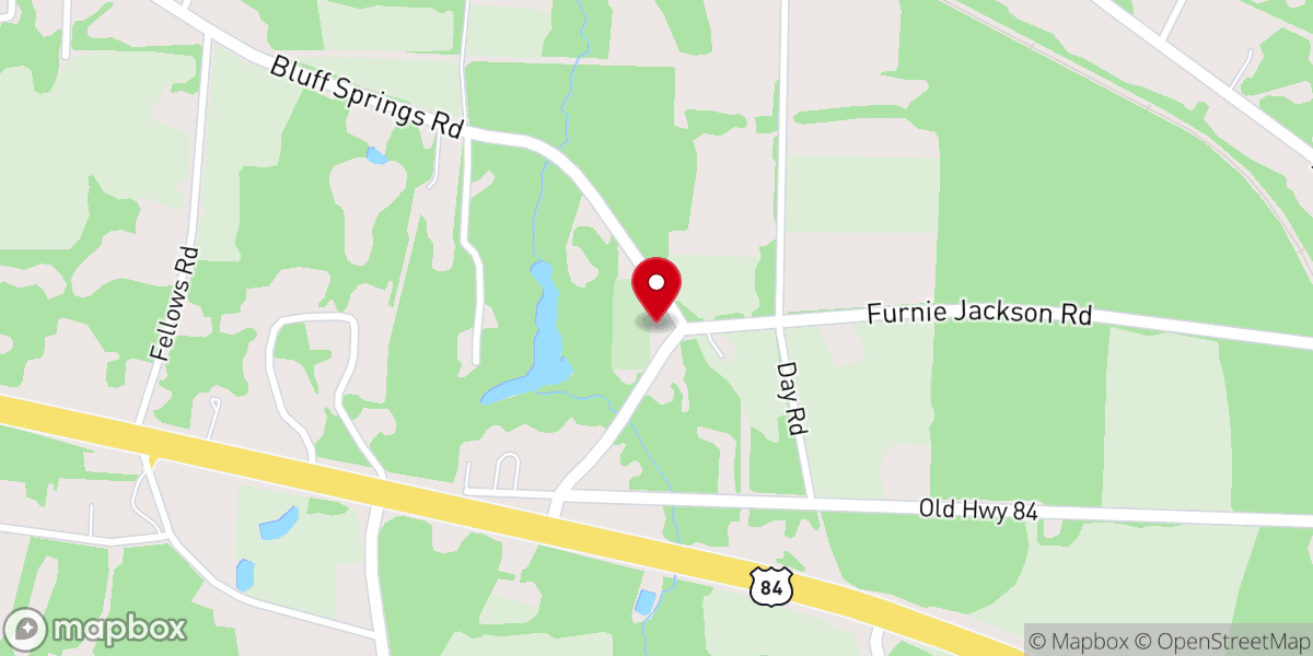 Map showing location of Bluff Springs Baptist Church