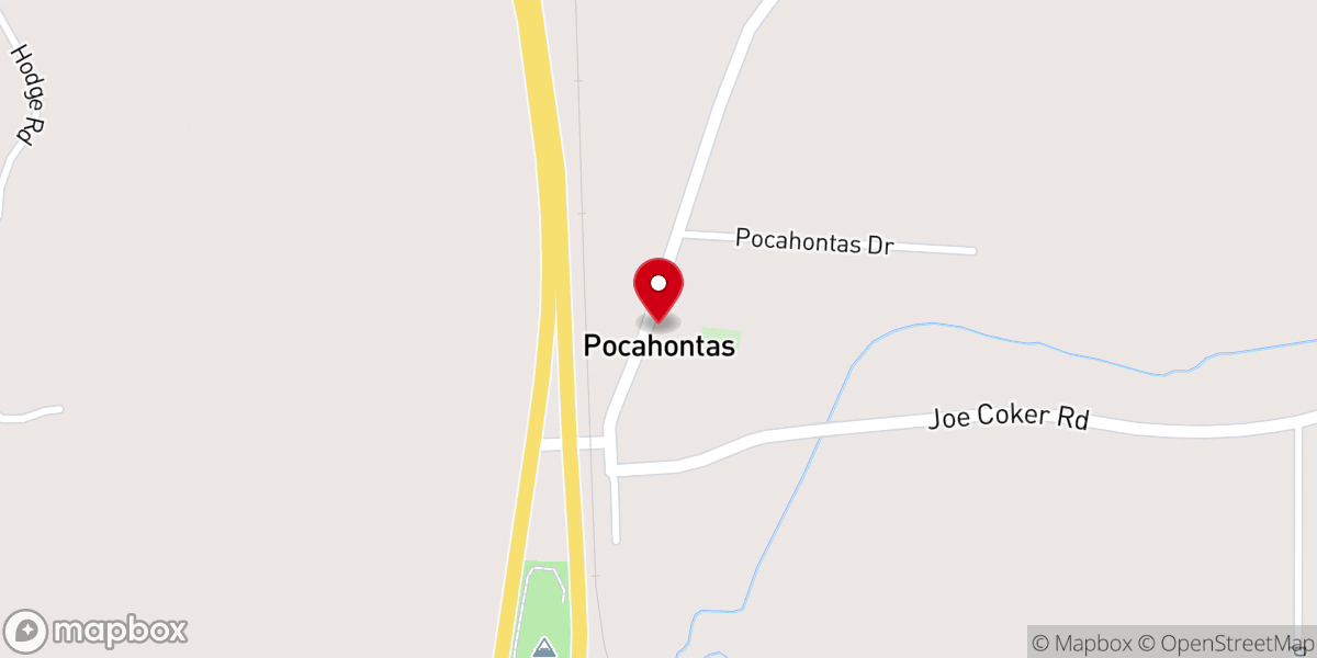 Map showing location of Pocahontas Methodist Church