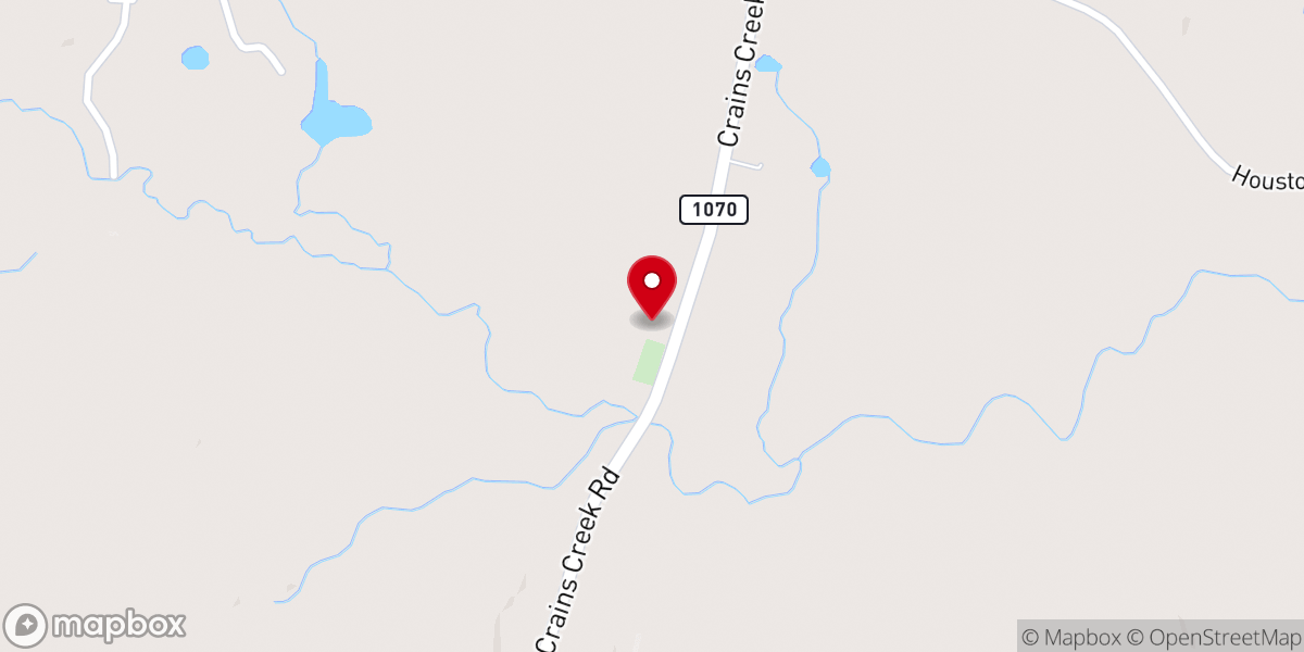 Map showing location of Crains Creek Missionary Baptist Church