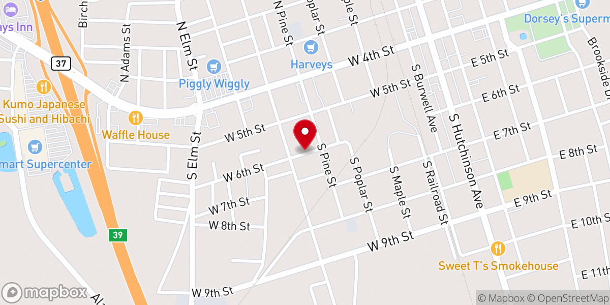 Map showing location of Bethel Baptist Church