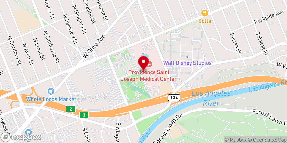 Map showing location of Providence Saint Joseph Spiritual Care Department - Burbank