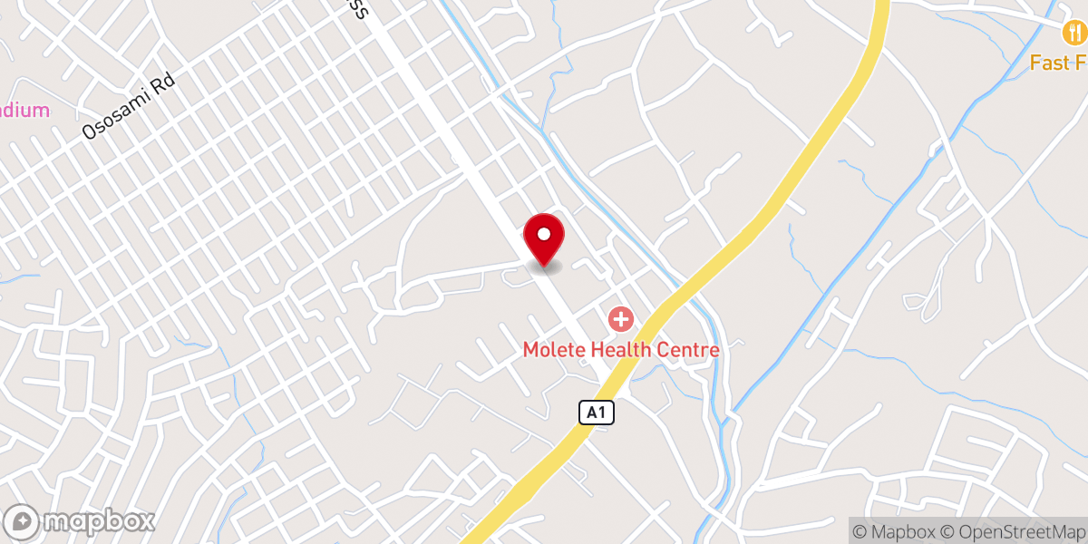 Map showing location of Living Faith Church Winners Chapel Molete