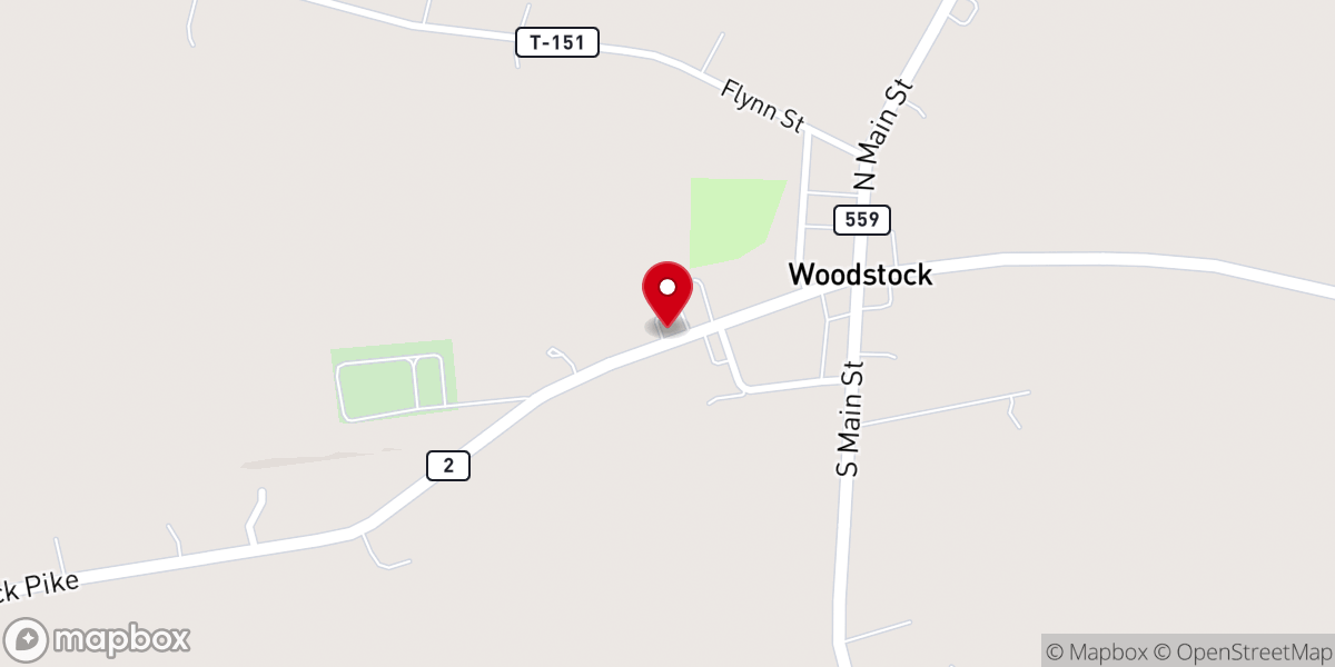 Map showing location of Woodstock Free Will Baptist Church