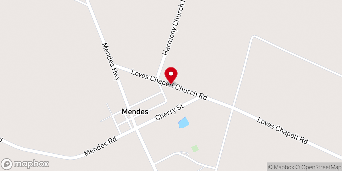 Map showing location of Loves Chapell Church