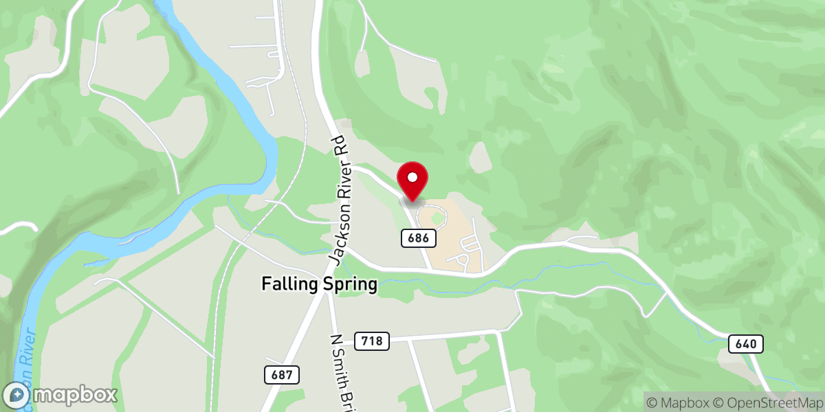 Map showing location of Falling Spring Presbyterian