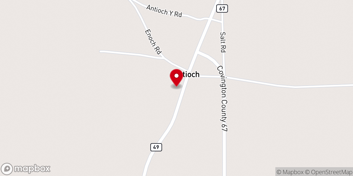 Map showing location of Antioch Church