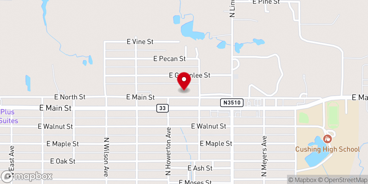 Map showing location of Crossway Church - Cushing, OK
