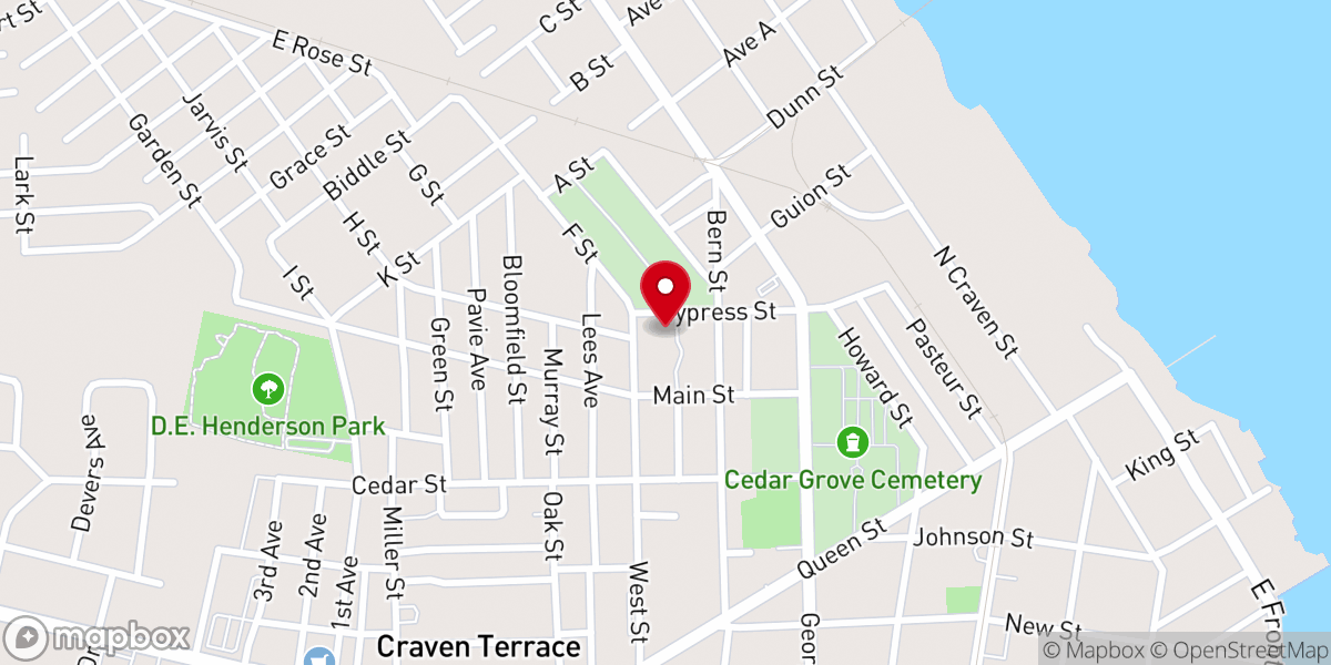 Map showing location of First Missionary Baptist Church of New Bern