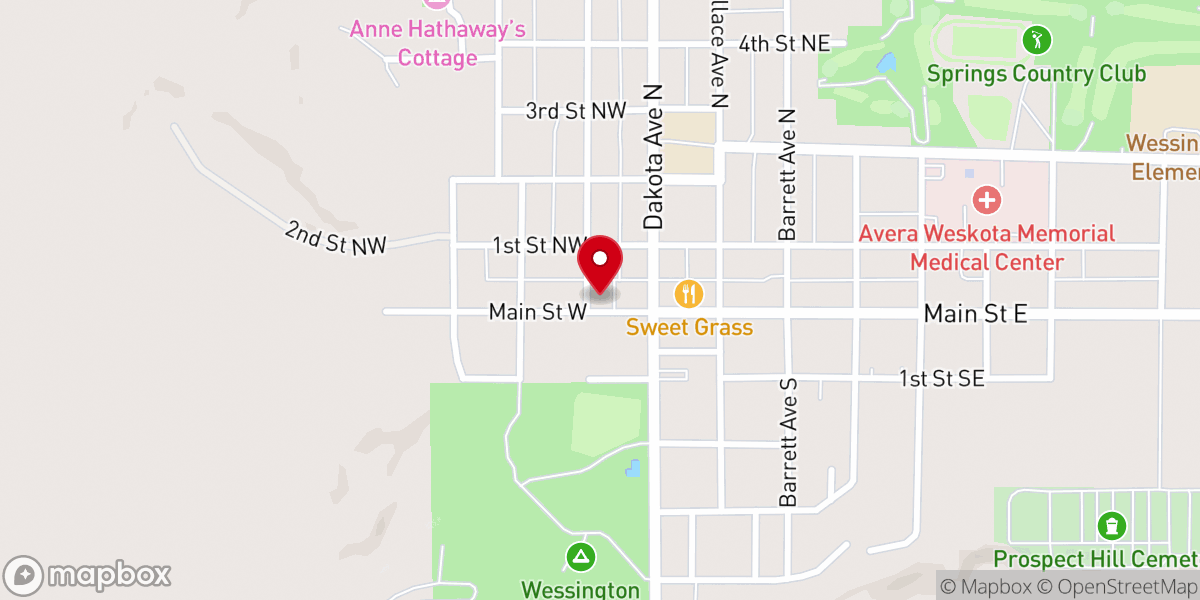 Map showing location of Wessington Springs Methodist Church