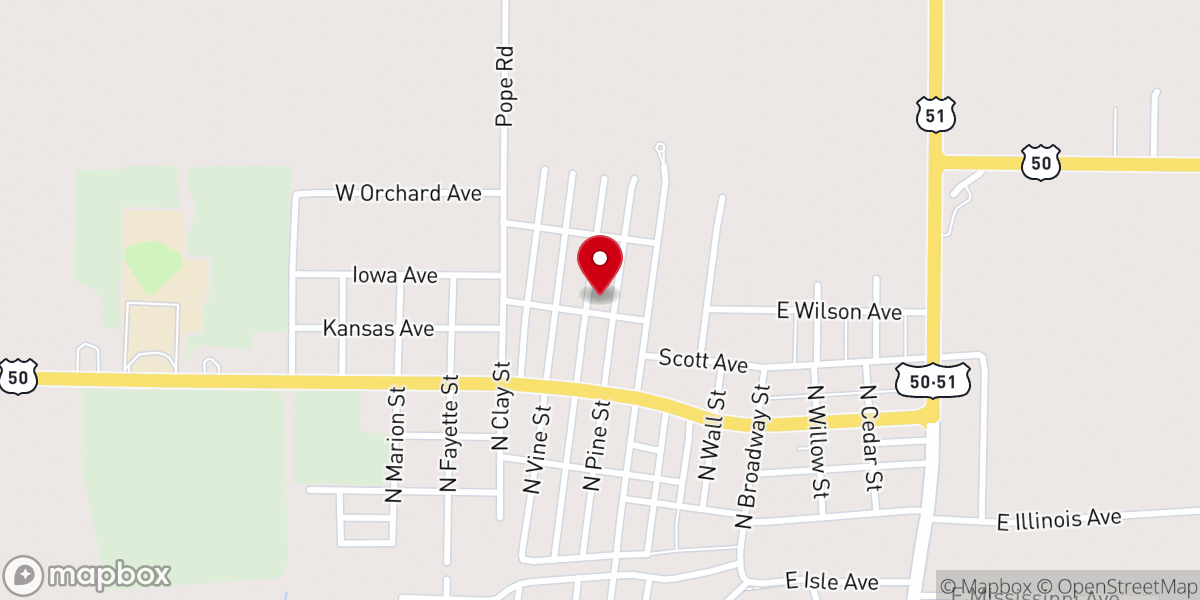 Map showing location of Sandoval Baptist Church