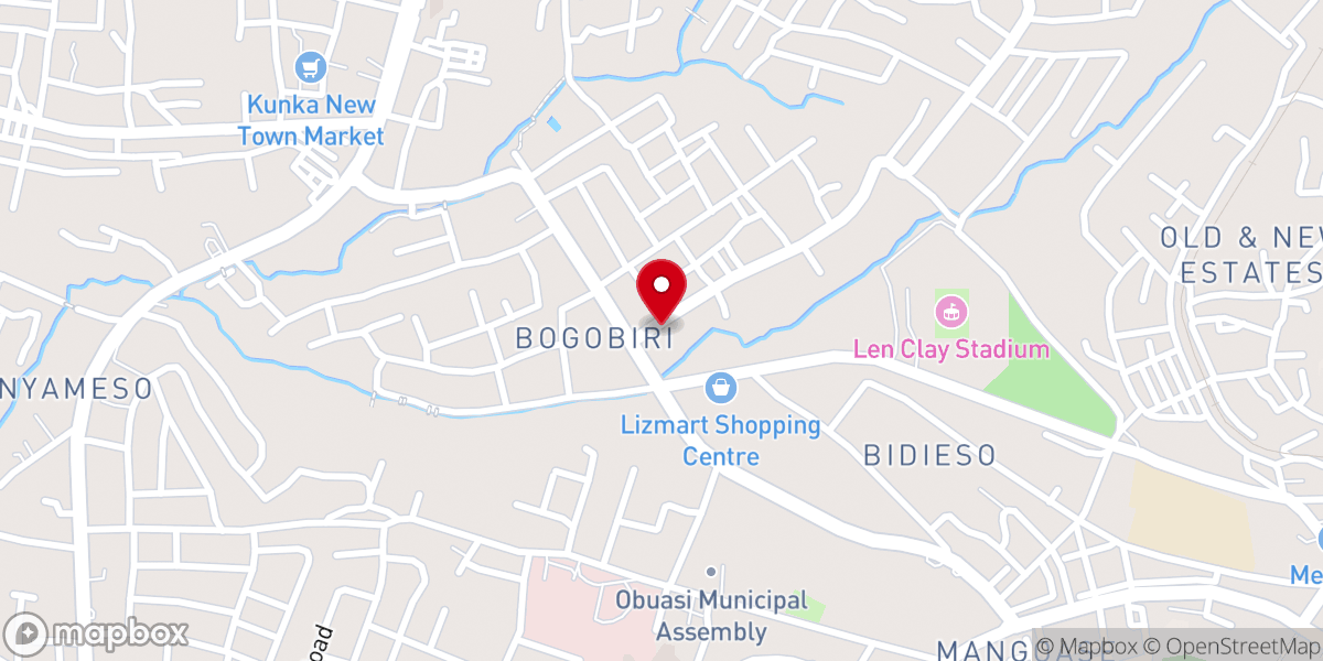 Map showing location of ICGC Shiloh Temple-Obuasi