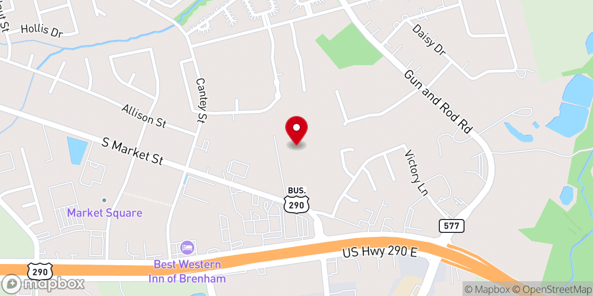 Map showing location of First Baptist Church Brenham