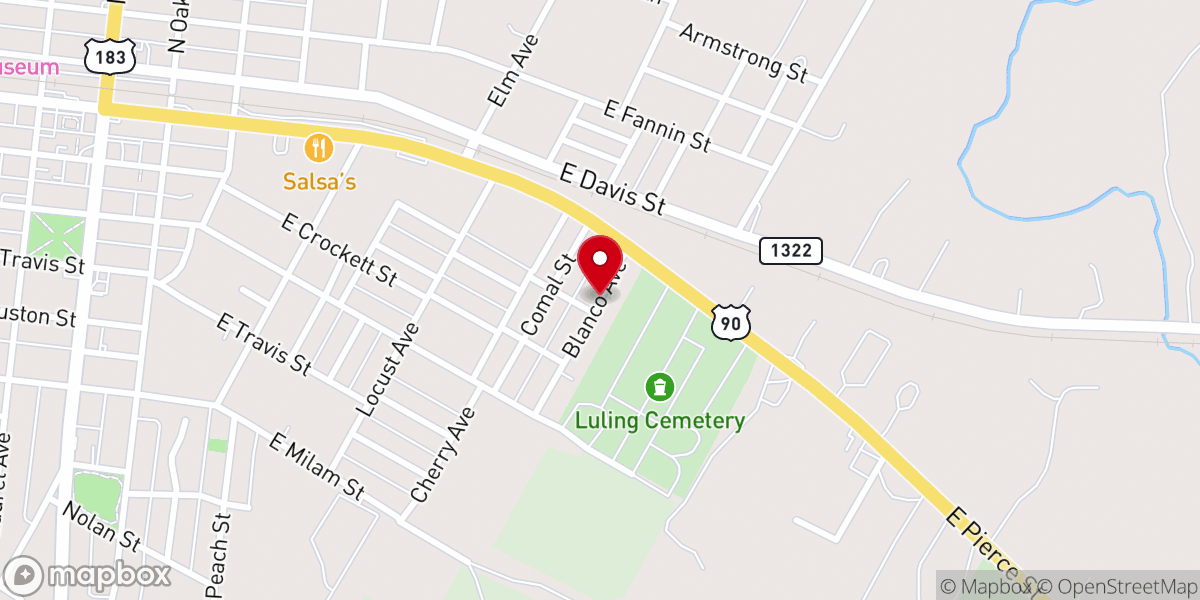 Map showing location of Luling Cowboy Bible Church