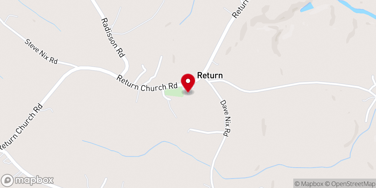 Map showing location of Return Baptist Church