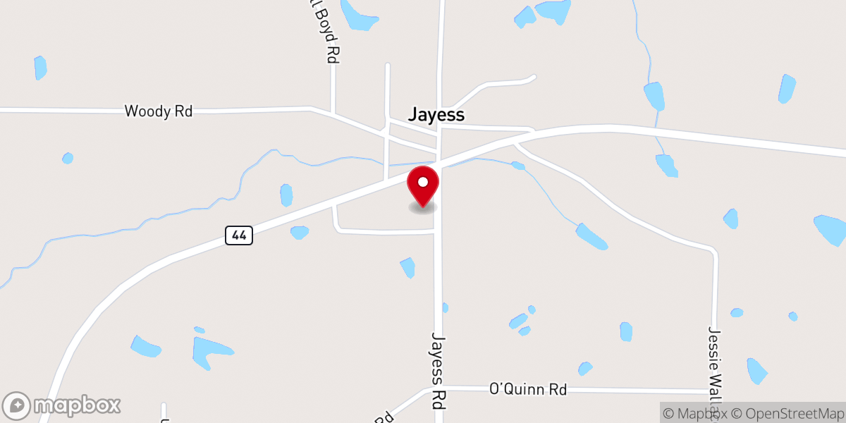 Map showing location of Jayess Baptist Church