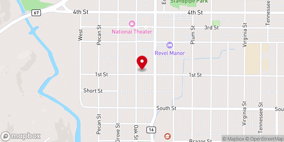Map showing location of Oak Street Baptist Church