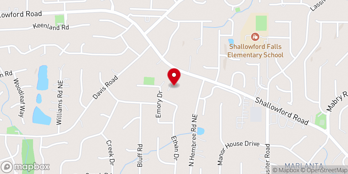 Map showing location of First Baptist Church of Woodstock - Shallowford Campus