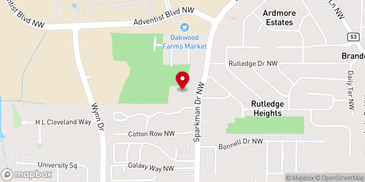 Map showing location of Woodland Hill Baptist Church