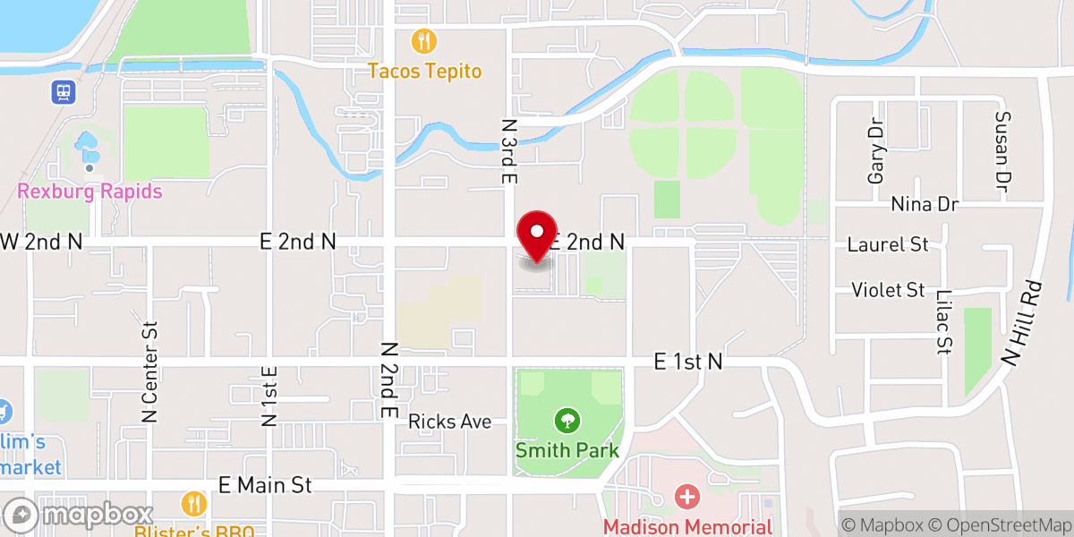 Map showing location of Rexburg North Stake Center