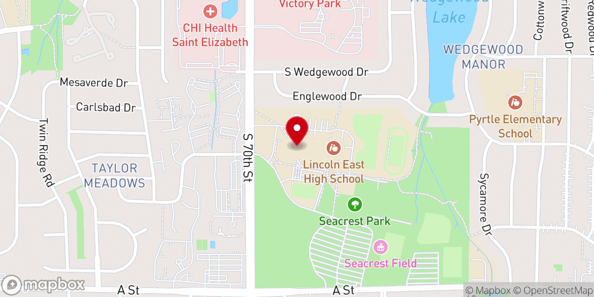 Map showing location of Lincoln East Band Boosters