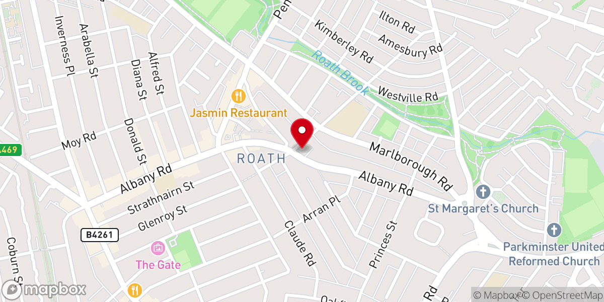 Map showing location of Albany Road Baptist Church
