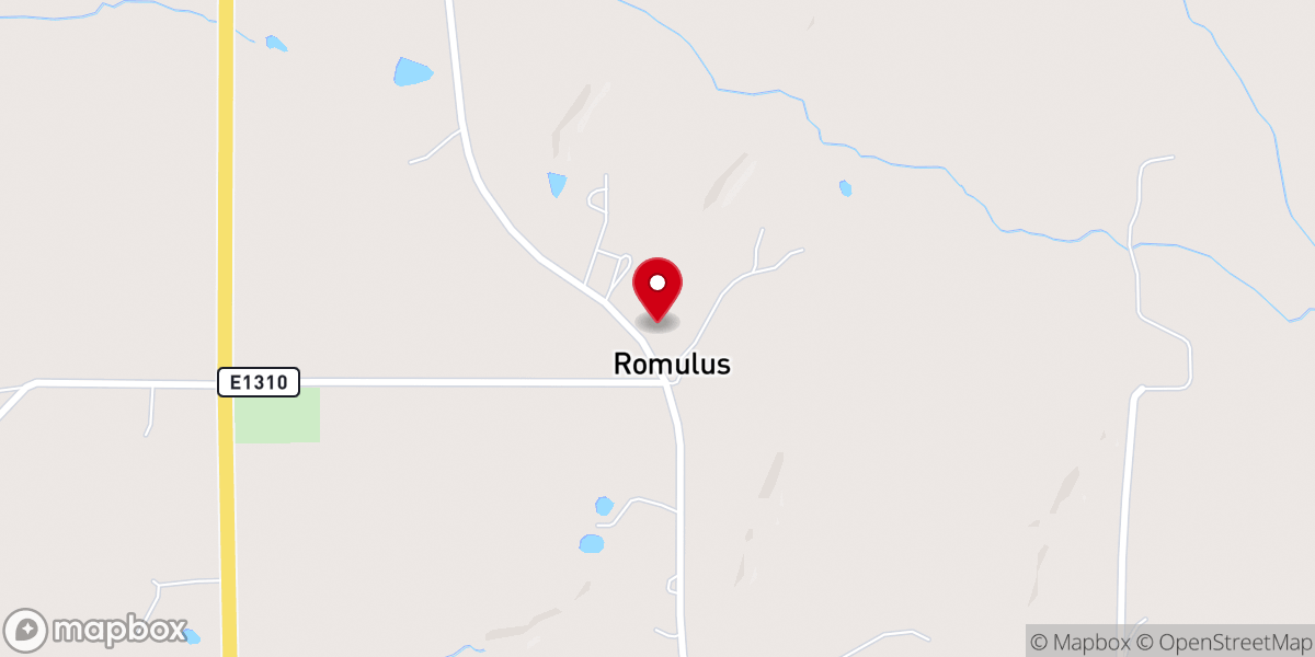 Map showing location of Romulus Baptist Church