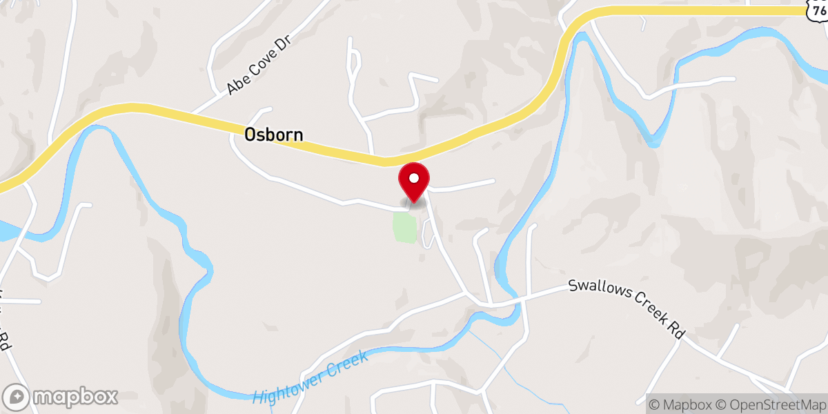 Map showing location of Lower Hightower Baptist Church