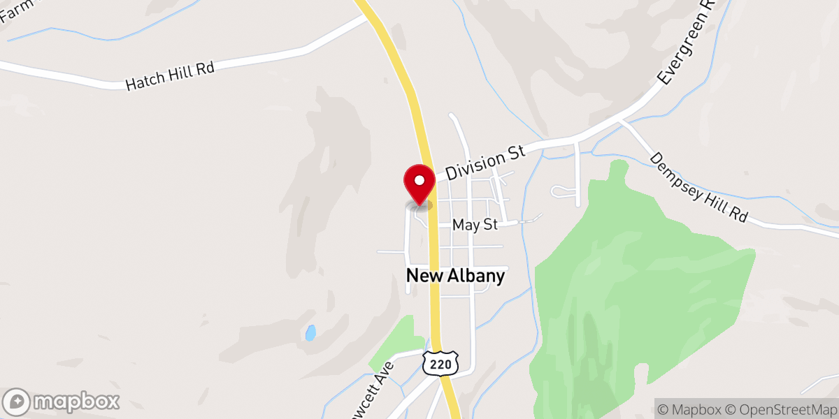 Map showing location of New Albany Methodist Church